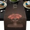 Traditional African Black Women Table Runner 72 Inches Long African Maps Tablerunner Long For Round Table Kitchen Coffee Dining End Table Living Room Use
