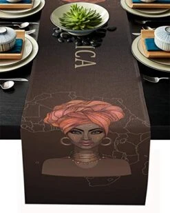 Traditional African Black Women Table Runner 72 Inches Long African Maps Tablerunner Long For Round Table Kitchen Coffee Dining End Table Living Room Use