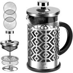 French Press Coffee Maker 12 Ounce Stainless Steel With Borosilicate Glass Heat Resistant 4 Level Filtration System For Brew Coffee & Tea Dishwasher Safe 350ml (12oz, Stainless Black) -Wilton Shop 51EkbE56slL. AC