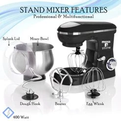 And Mixer, 6 Speed Electric Mixer With 5.5 Quart Stainless Steel Mixing Bowl, Black Body Kitchen Mixer With Dough Hook, Egg Whisk, Beater & Baking Spatula, Classic Food Mixer