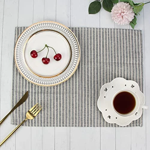 Broad Striped Cotton Blended Dinner Cloth Napkins - Set Of 12 (40 X 30 Cm) - For Events & Home Use (Navy) 5 Broad Striped Cotton Blended Dinner Cloth Napkins - Set Of 12 (40 X 30 Cm) - For Events & Home Use (Navy) - Image 3