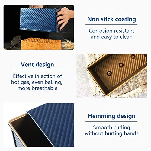Pullman Loaf Pan With Lid Bread Mold Toast Box With Cover For Baking Non Stick Gold Blue Aluminum Alloy,Bread Tin For Homemade Cakes, Breads And Meatloaf… (Blue) 8 Pullman Loaf Pan With Lid Bread Mold Toast Box With Cover For Baking Non Stick Gold Blue Aluminum Alloy,Bread Tin For Homemade Cakes, Breads And Meatloaf… (Blue) - Image 6