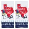 Home Sweet Texas Premium 4-Piece Kitchen Linen Set. Two Decorative Tea Towels, Oven Mitt, & Pot Holder. Red White & Blue Lone Star And Bluebonnet Pattern. 100% Cotton. Great Gift!