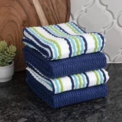 Premium Kitchen Towel (4-Pack), 16"x26" Highly Absorbent, Super Soft Long Lasting 100% Cotton Solid/Check Hand Towels, Tea Towels, Blue -Wilton Shop 51F54gKq5qL