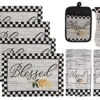 Blessed Buffalo Plaid Kitchen Towels Set With 4 Fabric Placemats 1 Oven Mitt 1 Pot Holder 2 White Black Dish Towels Blessed Kitchen Gift Set 8 Pieces