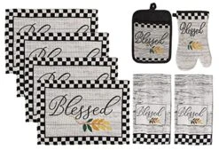 Blessed Buffalo Plaid Kitchen Towels Set With 4 Fabric Placemats 1 Oven Mitt 1 Pot Holder 2 White Black Dish Towels Blessed Kitchen Gift Set 8 Pieces