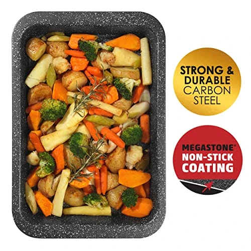 Salter BW07032EU7 Roasting Pan, Ultra Non-Stick Performance, Carbon Steel Roaster For Meat Joints, Vegetables, Deep Baking Tray, BPA/PFOA-Free, Megastone Collection, Black/Silver, 36 Cm 4 Salter BW07032EU7 Roasting Pan, Ultra Non-Stick Performance, Carbon Steel Roaster For Meat Joints, Vegetables, Deep Baking Tray, BPA/PFOA-Free, Megastone Collection, Black/Silver, 36 Cm - Image 2