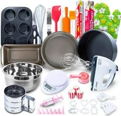 Baking Set For Kids And Adults - (60 PCS SPECIAL BAKERY EQUIPMENT AND TOOLS) With Hand Mixer, BONUS Recipe Guide, Cake Pans, And More Utensils!