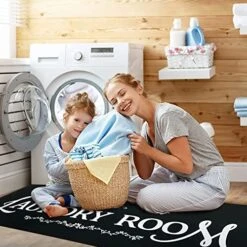 ABREEZE Black Laundry Room Runner Rug Laundry Room Rug Laundry Floor Mat Durable Washhouse Mat Black Rug Non-Slip Doormat Farmhouse Rug (20"x59", Black Flower)… -Wilton Shop 51FbyFWTxaL