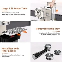 Espresso Coffee Machine 20 Bar, Retro Espresso Maker With Milk Frother Steamer Wand For Cappuccino, Latte, Macchiato, 1.8L Removable Water Tank, ETL Listed, Coffee Spoon, Vintage White -Wilton Shop 51Fm57y1uWL