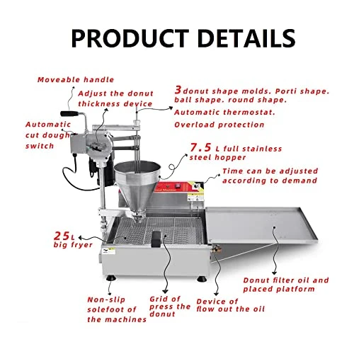 Commercial Semi Auto Donut Maker Machine, 7.5L Hopper Electric Frying Donut Deep Fryer Maker With 3 Sizes Moulds, 110V Doughnut Making Machine With Intelligent Control Panel (2000PCS/H) 3 Commercial Semi Auto Donut Maker Machine, 7.5L Hopper Electric Frying Donut Deep Fryer Maker With 3 Sizes Moulds, 110V Doughnut Making Machine With Intelligent Control Panel (2000PCS/H)
