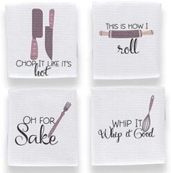 Ller Home & Kitchen Funny Kitchen Towels With Sayings. 4pc Kitchen Towel Set, Fun Pun Gadget Design - Waffle Weave Towel, Decorative Funny Dish Towels For Mom. Cute Kitchen Towels For Gifts -Wilton Shop 51G1UvF0RS. AC