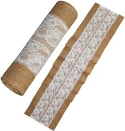 Jute Table Runner - 2 Pack Natural Burlap White Lace Trim XL Tablerunners - Harvest Autumn Fall Thanksgiving Holiday Christmas Festive Party Farmhouse Dining Kitchen Tabletop -12x108 In -Wilton Shop 51G2QNYL. AC