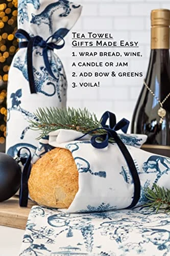 Chinoiserie Designer Kitchen Tea Towels 3 Pack 100% Absorbent Cotton Tiger Monkey Floral Hand Towel Large Dish Cloth Set Blue White 4 Chinoiserie Designer Kitchen Tea Towels 3 Pack 100% Absorbent Cotton Tiger Monkey Floral Hand Towel Large Dish Cloth Set Blue White - Image 2