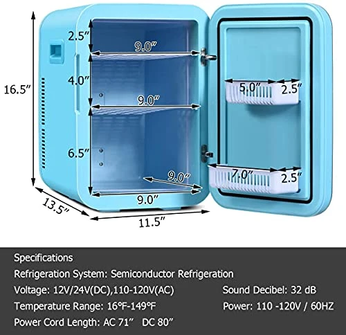 20 L Compact Cooler Warmer Mini Fridge For Bedroom, Office, Car, Dorm - Portable Makeup Skincare Fridge With Digital Temperature Control (Blue) 6 20 L Compact Cooler Warmer Mini Fridge For Bedroom, Office, Car, Dorm - Portable Makeup Skincare Fridge With Digital Temperature Control (Blue) - Image 4