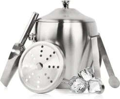 Hassol 2L Ice Bucket With Lid, Tongs, Scoop And Strainer, Premium For Parties, Cocktail Bar, Champagne, Wine, Chilling, Perfect For Bar Accessories For The Home Bar To Freezer, Stainless Steel Bucket -Wilton Shop 51G6DUcfBKL. AC