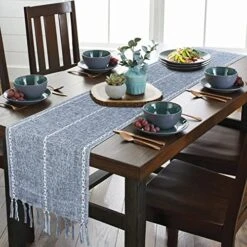 72" Farmhouse Table Runner,Hand-Woven Boho Table Runners With Tassels For Bohemian, Rustic,Bridal,Shower,Wedding, Dinner ,13 X 72 Inches-Blue -Wilton Shop 51G8kLkcqtL