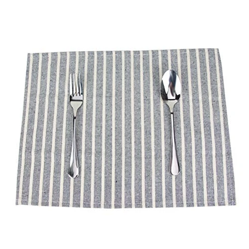 Broad Striped Cotton Blended Dinner Cloth Napkins - Set Of 12 (40 X 30 Cm) - For Events & Home Use (Navy) 6 Broad Striped Cotton Blended Dinner Cloth Napkins - Set Of 12 (40 X 30 Cm) - For Events & Home Use (Navy) - Image 4