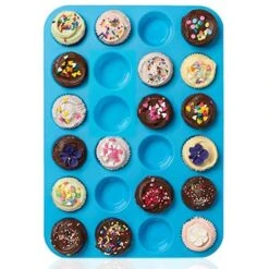 Mini Muffin Pan 24 Cups, Silicone Cookies Cupcake Bakeware Tin Soap Tray Mould Non Stick, BPA-Free, Dishwasher Safe