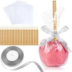 24 Pack Candy Apple Bamboo Sticks, Caramel Apple Wooden Bling Pointed Skewers,Food Sticks For Rice Krispy Treats Cookie Pops Brownies Homemade Corn Dogs With Glass Bag Glitter Ribbons Tie(Silver) -Wilton Shop 51GKirZLs1L. AC