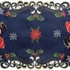 Holiday Christmas Table Runner Embroidered Snowman Snowflake Poinsettia Oval Dresser Scarf Blue Gold (15x34” Blue) Winter Decoration