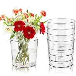 6 Pack Clear Flower Vases, 3 Quart Plastic Ice Buckets For Chilling Beer, Wine, Champagne, Multipurpose Buckets For Home Office, 6.5 X 6.5 X 6 Inch