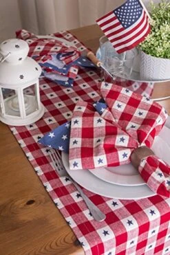 Patriotic Stars Check Tabletop Collection For 4th Of July Entertaining, Summer Barbeques, Picnics, Indoor/Outdoor Meals, Table Runner, 14x72 -Wilton Shop 51GXPEJNdeL