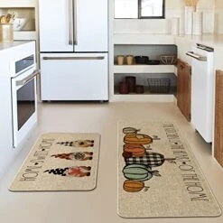 Artoid Mode Home Sweet Home Gnome Pumpkin Decorative Kitchen Mats Set Of 2, The Kitchen Is The Heart Of The Home Seasonal Fall Holiday Party Vintage Low-Profile Floor Mat - 17x29 And 17x47 Inch -Wilton Shop 51Ge4uQgH4L