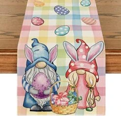 Buffalo Plaid Bunny Gnomes Eggs Easter Table Runner, Spring Summer Seasonal Holiday Kitchen Dining Table Decor For Indoor Outdoor Home Party Decoration 13 X 72 Inch -Wilton Shop 51Gk2SMmVJL. AC