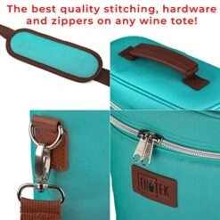Wine Bag | Wine Carrier 2 Bottle | Insulated Wine Tote Bag | Wine Travel Bag | Wine Cooler Bag | Wine Totes And Carriers | Wine Bags For Travel | Leak Proof Wine Purse | Two Bottles - Turquoise