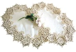 Rose Lace Set Of 2 Place Mats/Doilies (18.5"x12") Soft Gold & White Doily