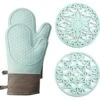 Oven Mitts And Pot Holders Sets, Silicone Oven Mitts Heat Resistant 600F, Oven Mitt Set Soft Lining Good Grip, Oven Gloves And Trivet Mats 4 Piece Set, Aqua Sky -Wilton Shop 51H6ae4mBOL