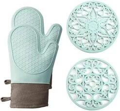 Oven Mitts And Pot Holders Sets, Silicone Oven Mitts Heat Resistant 600F, Oven Mitt Set Soft Lining Good Grip, Oven Gloves And Trivet Mats 4 Piece Set, Aqua Sky 21 Oven Mitts And Pot Holders Sets, Silicone Oven Mitts Heat Resistant 600F, Oven Mitt Set Soft Lining Good Grip, Oven Gloves And Trivet Mats 4 Piece Set, Aqua Sky -Wilton Shop 51H6ae4mBOL. AC
