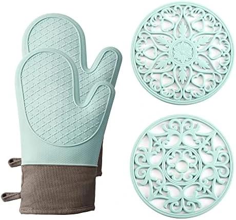 Oven Mitts And Pot Holders Sets, Silicone Oven Mitts Heat Resistant 600F, Oven Mitt Set Soft Lining Good Grip, Oven Gloves And Trivet Mats 4 Piece Set, Aqua Sky 9 Oven Mitts And Pot Holders Sets, Silicone Oven Mitts Heat Resistant 600F, Oven Mitt Set Soft Lining Good Grip, Oven Gloves And Trivet Mats 4 Piece Set, Aqua Sky - Image 7