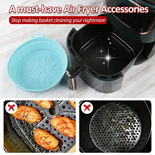 2 Pcs Air Fryer Silicone Liners Foldable, 8.2 Inch Reusable Non-Stick Air Fryer Liners With Silicone Gloves, Heat Resistant Easy To Clean, For 3 To 5 Qt For Oven Microwave Accessories(Blue+Grey) 3 2 Pcs Air Fryer Silicone Liners Foldable, 8.2 Inch Reusable Non-Stick Air Fryer Liners With Silicone Gloves, Heat Resistant Easy To Clean, For 3 To 5 Qt For Oven Microwave Accessories(Blue+Grey)