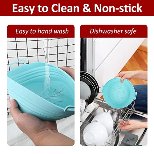 2 Pcs Air Fryer Silicone Liners Foldable, 8.2 Inch Reusable Non-Stick Air Fryer Liners With Silicone Gloves, Heat Resistant Easy To Clean, For 3 To 5 Qt For Oven Microwave Accessories(Blue+Grey) 5 2 Pcs Air Fryer Silicone Liners Foldable, 8.2 Inch Reusable Non-Stick Air Fryer Liners With Silicone Gloves, Heat Resistant Easy To Clean, For 3 To 5 Qt For Oven Microwave Accessories(Blue+Grey) - Image 3