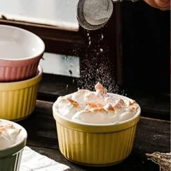 6 Oz Creme Brulee Ramekins 8 Set Oven Safe For Baking, Souffle, Ice Cream, Pudding, Lava Cake Ceramic Stackable Small Bowls -Wilton Shop 51HMD1sG3WL