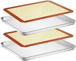 Baking Sheet With Silicone Mat Set, Stainless Steel Cookie Pan With Baking Mat, Size 16 X 12 X 1 Inch, Set Of 4 - 2 Sheets + 2 Mats -Wilton Shop 51HPMN3khHL. AC