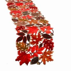 Embroidered Leaves Table Runner For Thanksgiving, Fall Or Autumn Harvest Decorations (14 × 70 Inches)