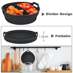 Air Fryer Silicone Liners 8.5Inch For 5qt To 8qt Reusable Air Fryer Liners With Divider Foldable Silicone Air Fryer Basket Round Non-Stick Collapsible Dishwasher Safe Silicone Insert (Black) -Wilton Shop 51He0ipISTL