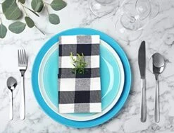 Cloth Dinner Napkin Gingham Plaid Check Fabric-18X18 Navy White, Wedding Napkins, Cocktails Napkins, Fabric Napkins, Cotton Napkins, Mitered Corners & Generous Hem, Dinner Napkins Set Of 12 -Wilton Shop 51HryFsNNsS