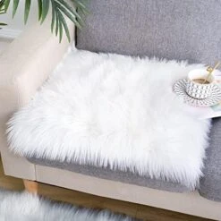 Faux Fur Sheepskin Silky Seat Cushion Home Decor Long Wool Area Rugs Carpet Soft Fluffy Plush Chair Seat Pads Universal Fit For Home Office Restaurant Chair, 1.6ft X 1.6ft, White, 1 Pack -Wilton Shop 51HveywHAVL. AC