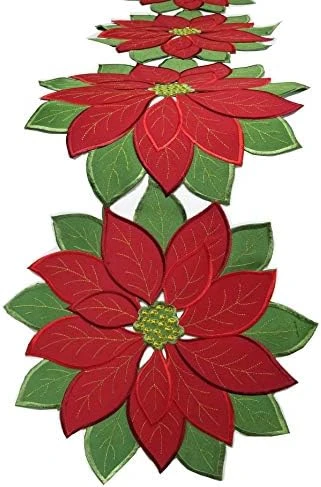 4 Pieces Holiday Christmas Placemats Set Of 4 Applique Poinsettia Red With Green Embroidered Flower Doily For Home Xmas Party Table Top Decoration,Round14inch(36cm) 8 4 Pieces Holiday Christmas Placemats Set Of 4 Applique Poinsettia Red With Green Embroidered Flower Doily For Home Xmas Party Table Top Decoration,Round14inch(36cm) - Image 6