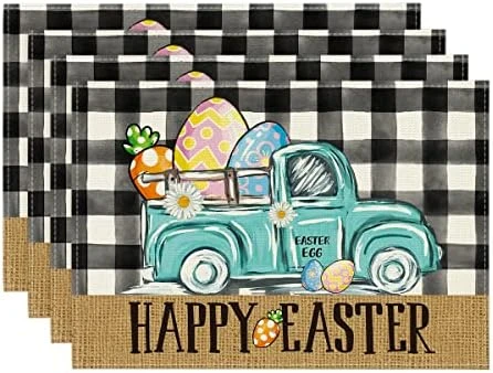 Buffalo Plaid Carrot Egg Truck Daisy Happy Easter Placemats Set Of 4, 12x18 Inch Seasonal Table Mats For Party Kitchen Dining Decoration 8 Buffalo Plaid Carrot Egg Truck Daisy Happy Easter Placemats Set Of 4, 12x18 Inch Seasonal Table Mats For Party Kitchen Dining Decoration - Image 6