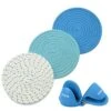 Lue Potholders Set Trivet Set - Blue Kitchen Accessories - 100% Cotton Hot Pads 7 Inches Diameter - Silicone Mitts For Hot Pots And Pans - Ideal For Cooking And Baking 1 Lue Potholders Set Trivet Set - Blue Kitchen Accessories - 100% Cotton Hot Pads 7 Inches Diameter - Silicone Mitts For Hot Pots And Pans - Ideal For Cooking And Baking -Wilton Shop 51IADoPPqIL