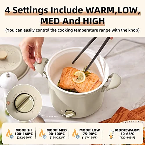 Soseki Mini Hot Pot, 1.1QT(1.0L) Electric Hot Pot With Non-Stick Pot, 800W Small Electric Pot Made Of Stainless Steel For 1-2 People, Hot Pot Electric For Oatmeal,Macaroni,Borscht(Gray) 5 Soseki Mini Hot Pot, 1.1QT(1.0L) Electric Hot Pot With Non-Stick Pot, 800W Small Electric Pot Made Of Stainless Steel For 1-2 People, Hot Pot Electric For Oatmeal,Macaroni,Borscht(Gray) - Image 3