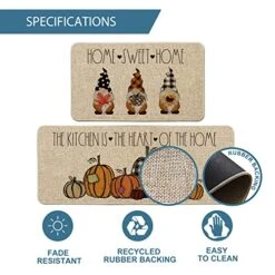 Artoid Mode Home Sweet Home Gnome Pumpkin Decorative Kitchen Mats Set Of 2, The Kitchen Is The Heart Of The Home Seasonal Fall Holiday Party Vintage Low-Profile Floor Mat - 17x29 And 17x47 Inch -Wilton Shop 51IEcv3dxpL