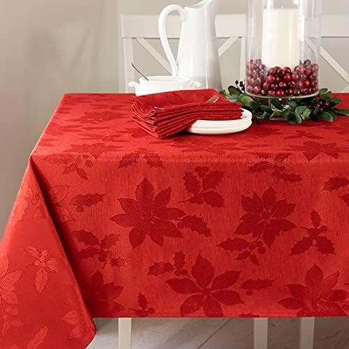 Poinsettia Legacy Damask Fabric Table Cloth, Holiday, Winter, And Christmas Tablecloth (Red, 60" X 102" Rectangular) 7 Poinsettia Legacy Damask Fabric Table Cloth, Holiday, Winter, And Christmas Tablecloth (Red, 60" X 102" Rectangular) - Image 5