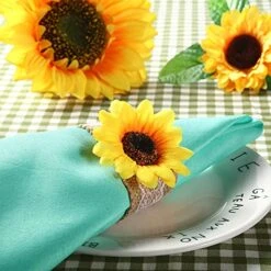 Thanksgiving Fall Sunflower Napkin Ring Holders Farmhouse Fall Napkin Rings Burlap Lace Linen Yellow Flower Buckle For Christmas Xmas Wedding Banquet Party Dinning Table Setting Decoration (20) -Wilton Shop 51IKsbU8MiS