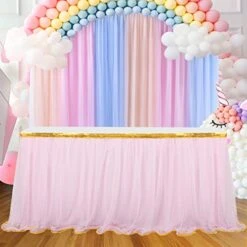 Pink Table Skirt Tutu Tulle Table Skirt For Rectangle Tables 6ft Girl Birthday Party Baby Shower Wedding Princess
